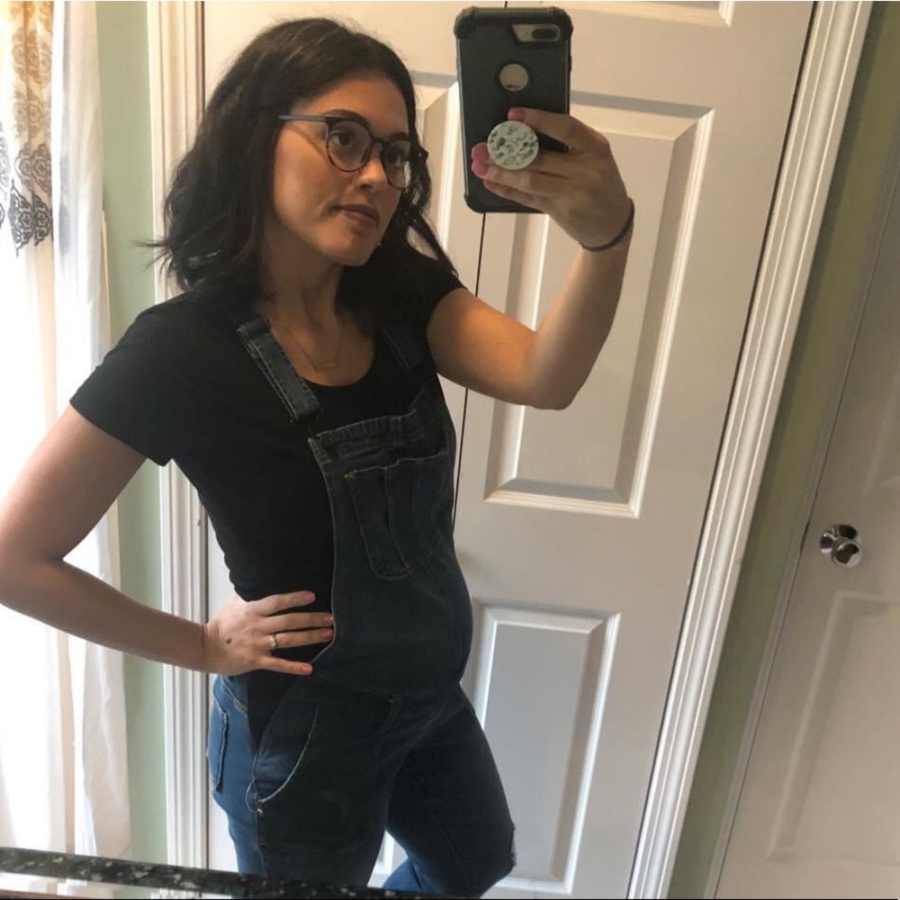 Adorable Denim Maternity Overalls